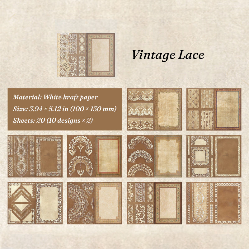 Vintage brown lace memo pad with retro frame borders and aged paper textures for planner decoration