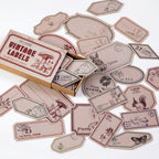 Botanical and plant note label stickers in kraft paper tones with pressed-flower motifs