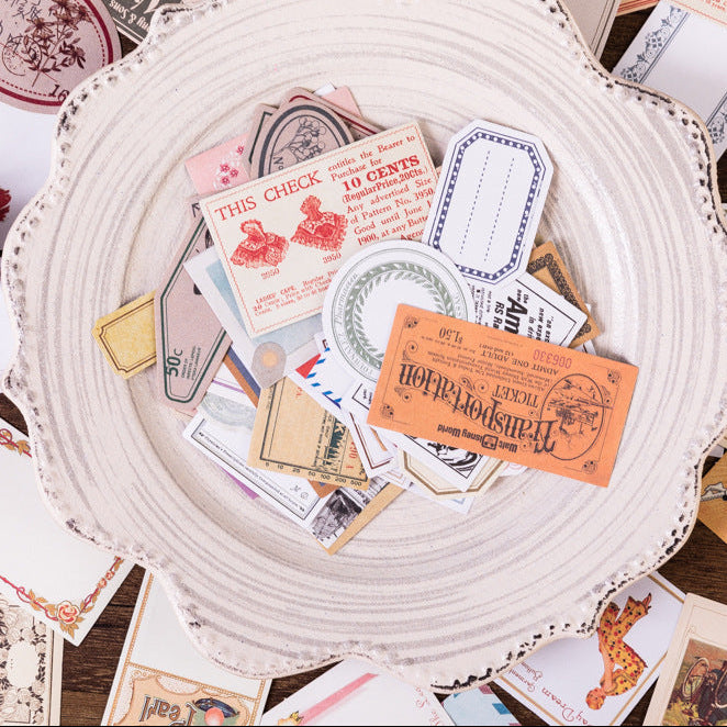 Writable blank vintage label stickers in various shapes — tags, ovals and rectangles
