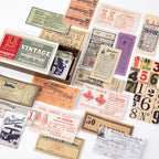Numbered ticket and coupon label stickers in vintage typeset style for junk journaling
