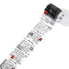 Unrolled vintage script PET tape strip with postcard and handwritten letter phrases, red postage stamp accents on transparent backing.