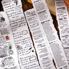 Multiple vintage script PET tape rolls arranged flat, featuring handwritten English phrases and decorative lettering for journaling.