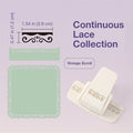 White border punch with vintage scroll pattern cut sample and seamless alignment guide