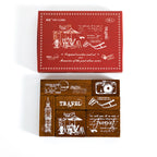  Red themed wooden stamp set box with travel motifs