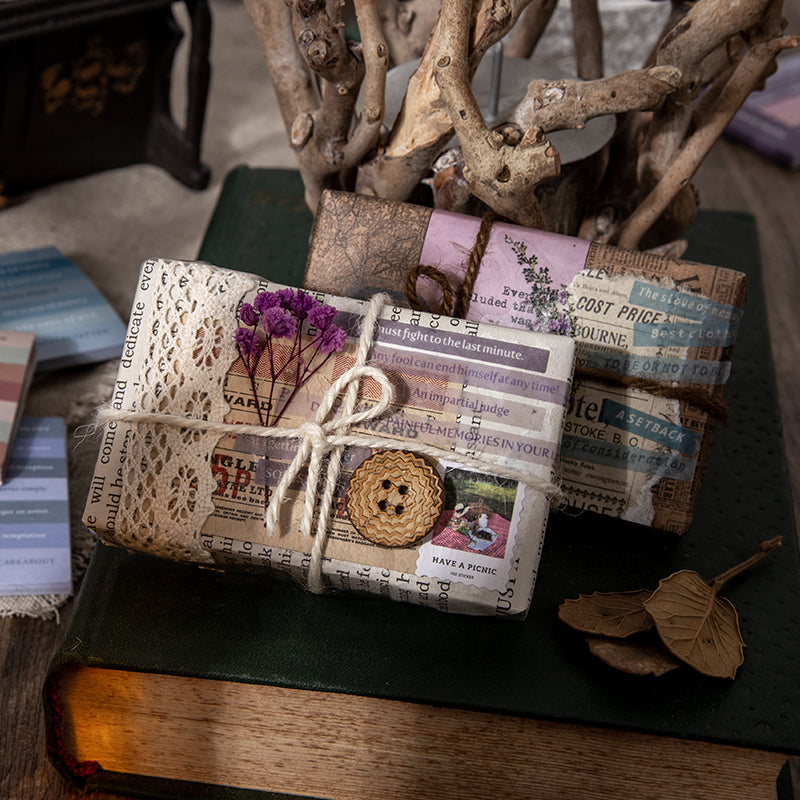 Display of vintage library stickers with classic English text for journaling and memory keeping