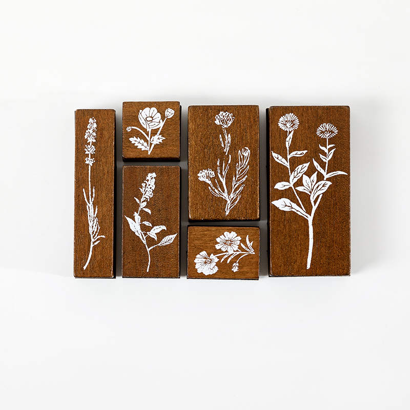Vintage vines and leaves botanical flora wood stamp set