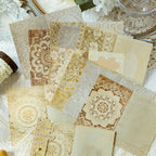 Vintage cream lace memo pads with delicate doily patterns and soft botanical borders for planner decoration