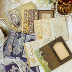 Vintage lace memo pad set showing six romantic styles including French lace and embroidery designs for journaling