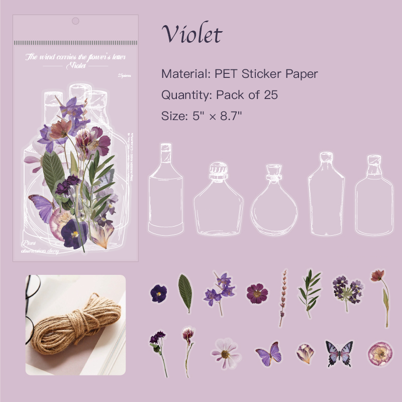 Violet floral letter PET stickers with delicate purple flower designs for planner decoration
