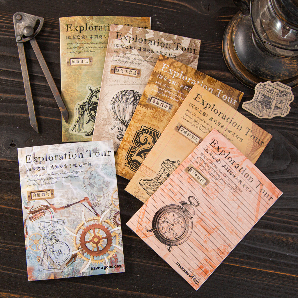 "Vintage ephemera sticker collection with mixed discovery themed decorative stickers for journaling"