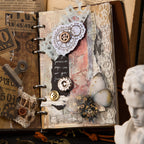  "Detailed view of vintage discovery themed sticker set with hot air balloon and sailing elements"