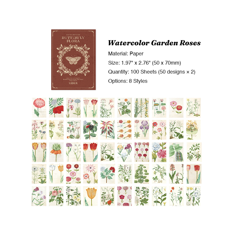 Watercolor garden roses vintage scrapbook mini paper pad