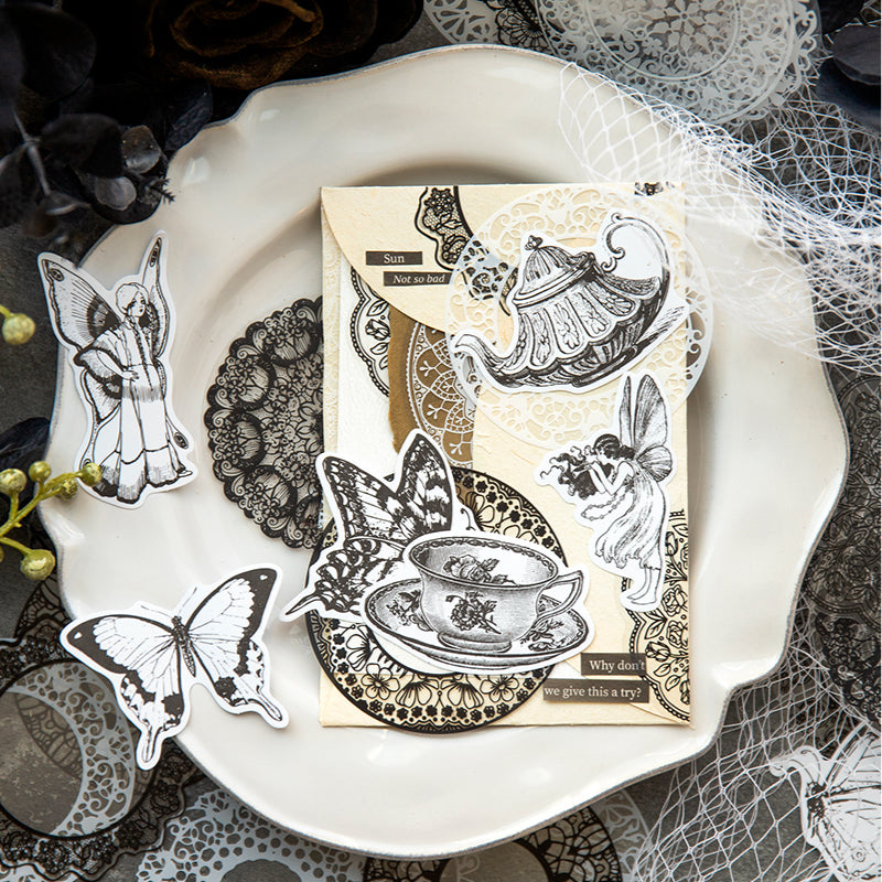  "Detailed view of lace pattern stickers with vintage aesthetic for DIY projects and gift wrapping"