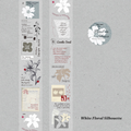 Wide matte PET tape White Floral Silhouette on grey background for vintage journaling
