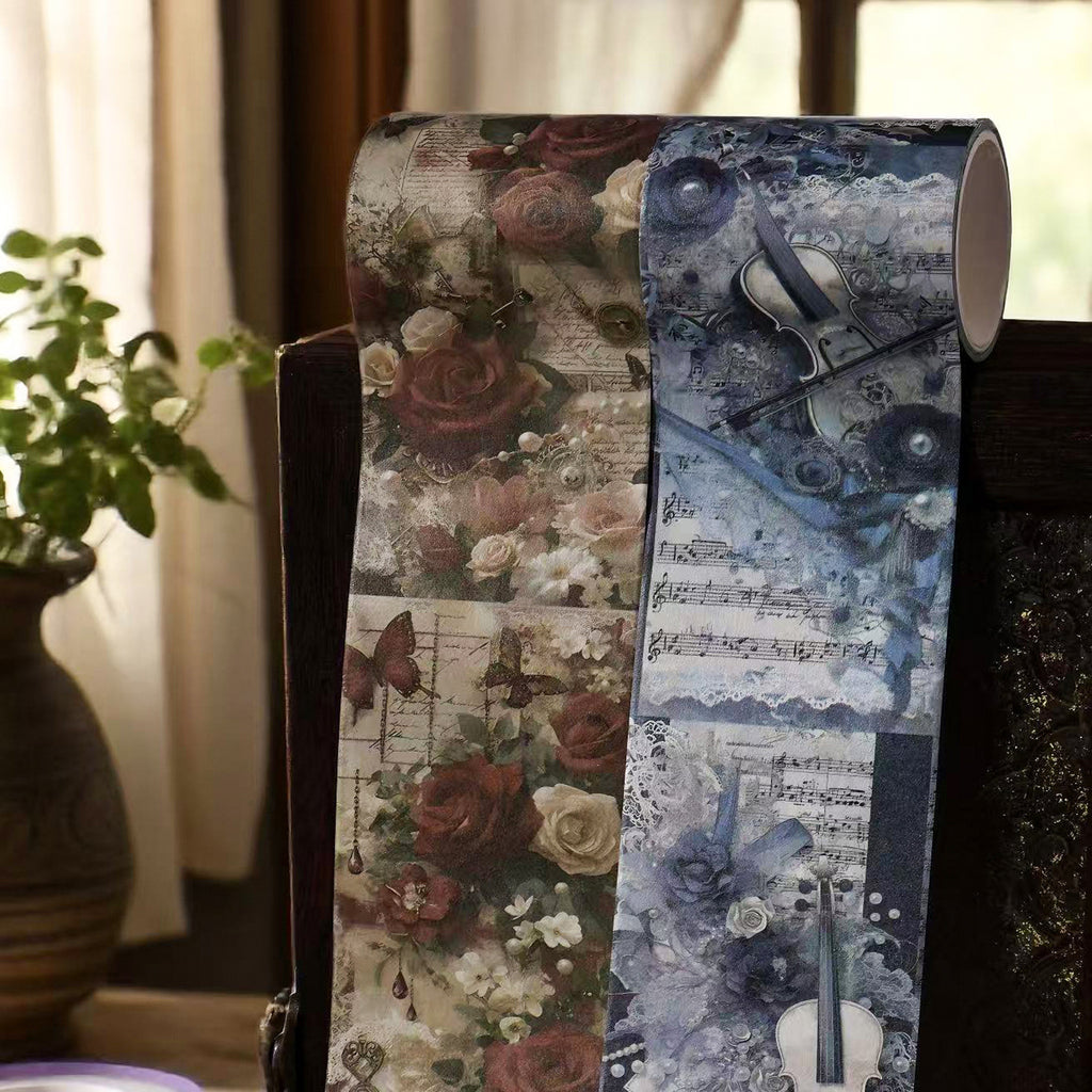 Two wide washi tapes standing by a bright window