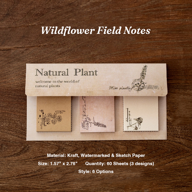 Vintage wildflower sketches mixed paper sticky notes for journaling