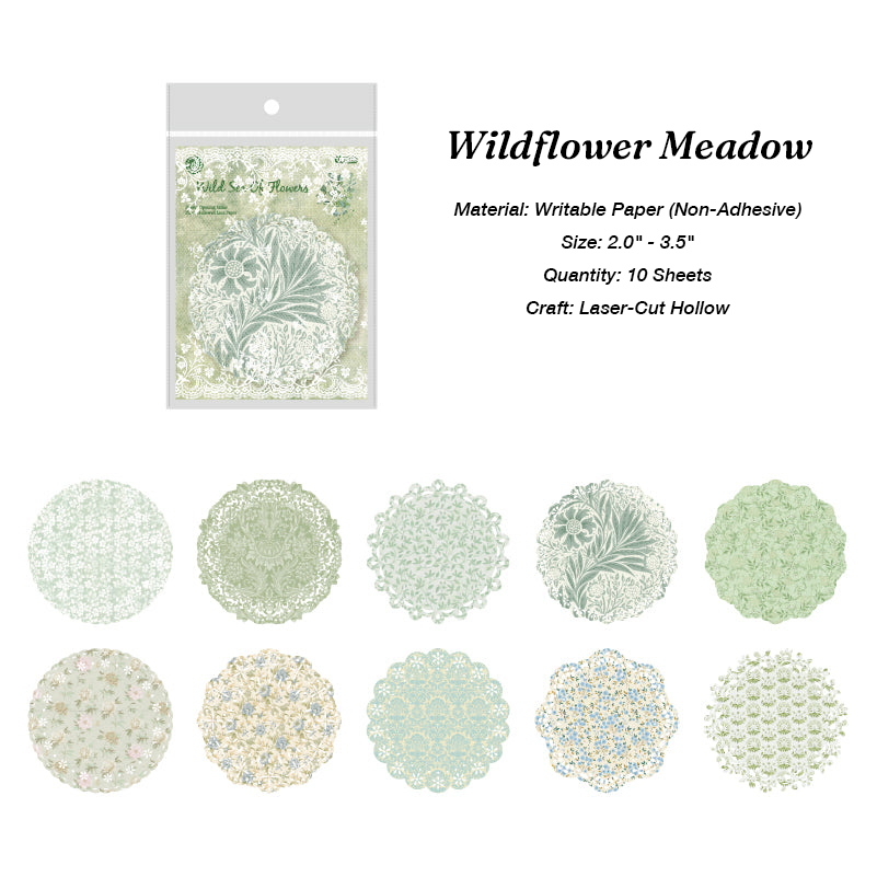Green botanical laser cut lace paper Wildflower Meadow round shape for nature journaling