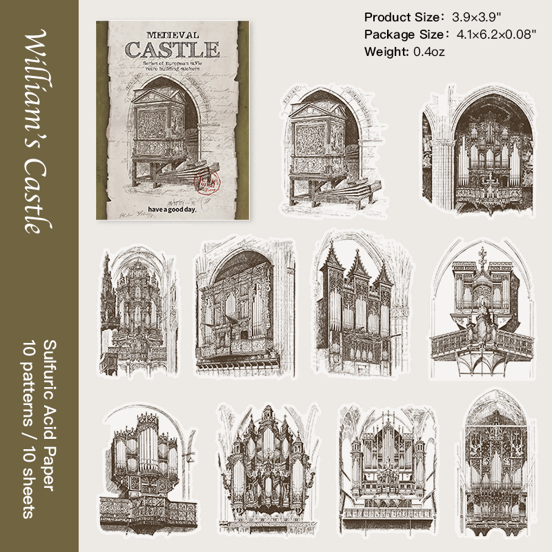William's castle background paper, gothic medieval ephemera for vintage journaling projects