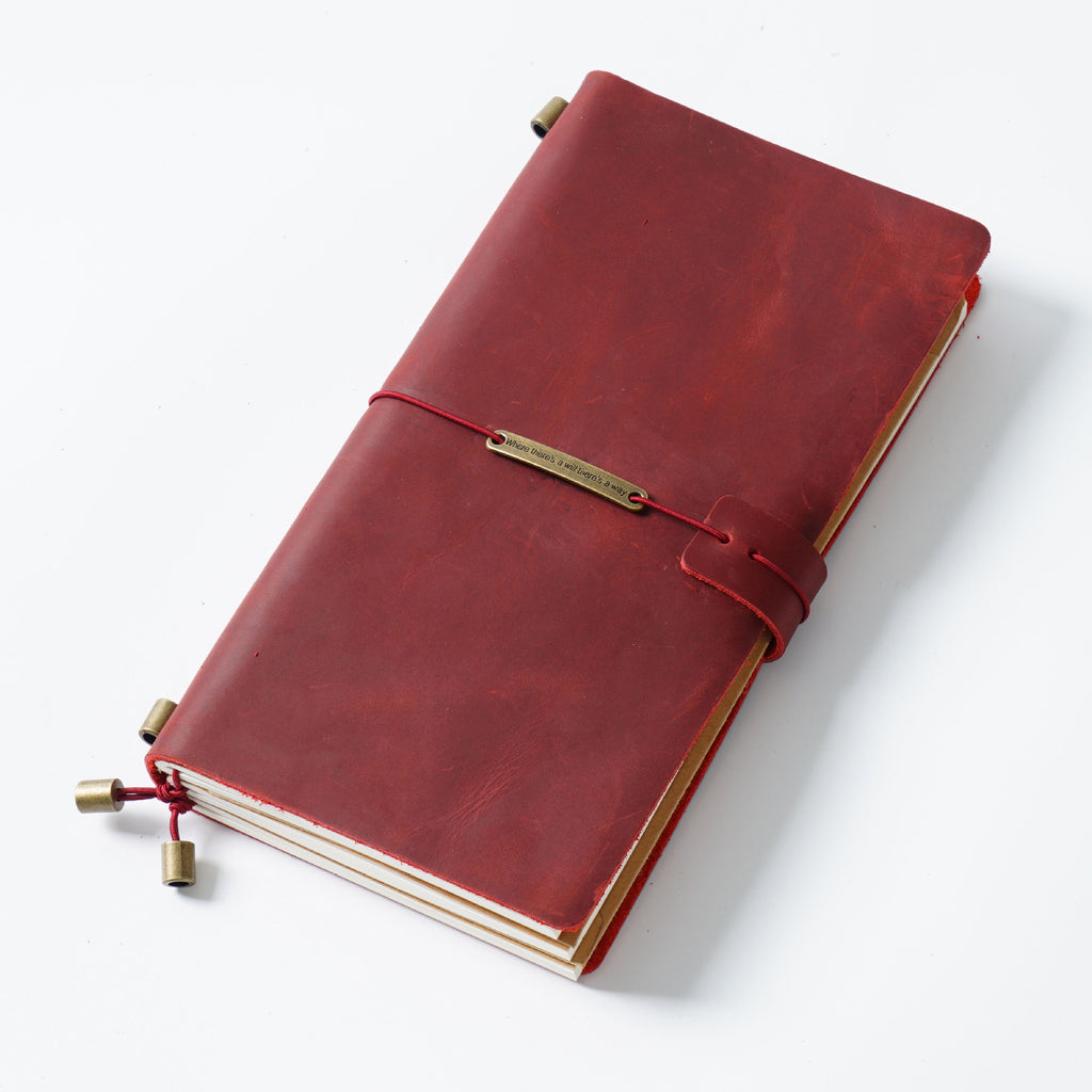 Wine red crazy horse leather traveler's notebook, front view