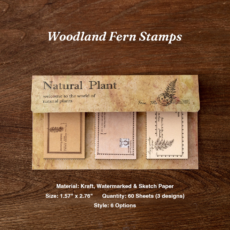 Woodland fern and vintage postage stamp sticky notes
