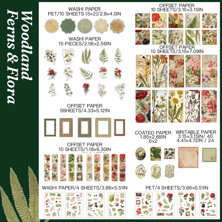 Woodland ferns and flora vintage botanical scrapbooking kit