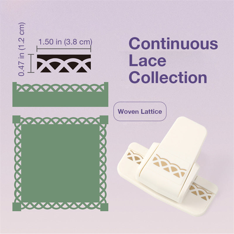 White border punch with woven lattice pattern cut sample and seamless alignment guide