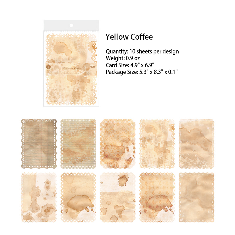 Yellow Coffee design - warm vintage lace paper with aged texture