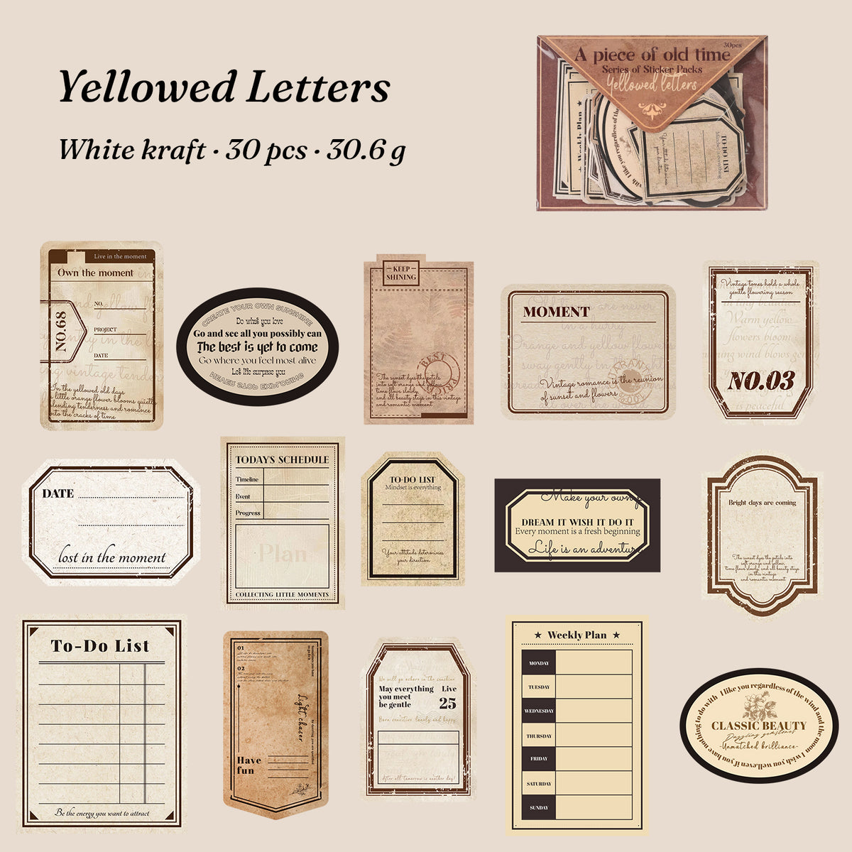 Vintage Letter Sticker Pack — 30 Pcs