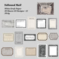 Yellowed Mail sticker chart - 15 aged letter and envelope designs in grey tones