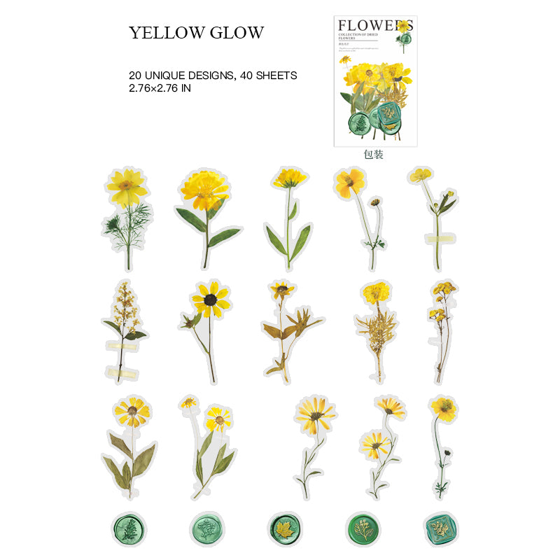 Yellow Glow - bright botanical wax seal sticker with pressed flowers
