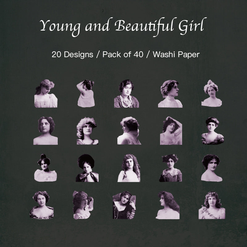 Young and beautiful girl sticker featuring elegant pose with white ink accents for planner decoration