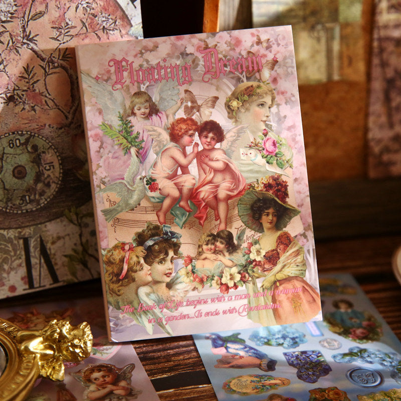 Afternoon Fairy Tales vintage sticker book cover – 30 unique die-cut sheets of storybook children and cherubs
