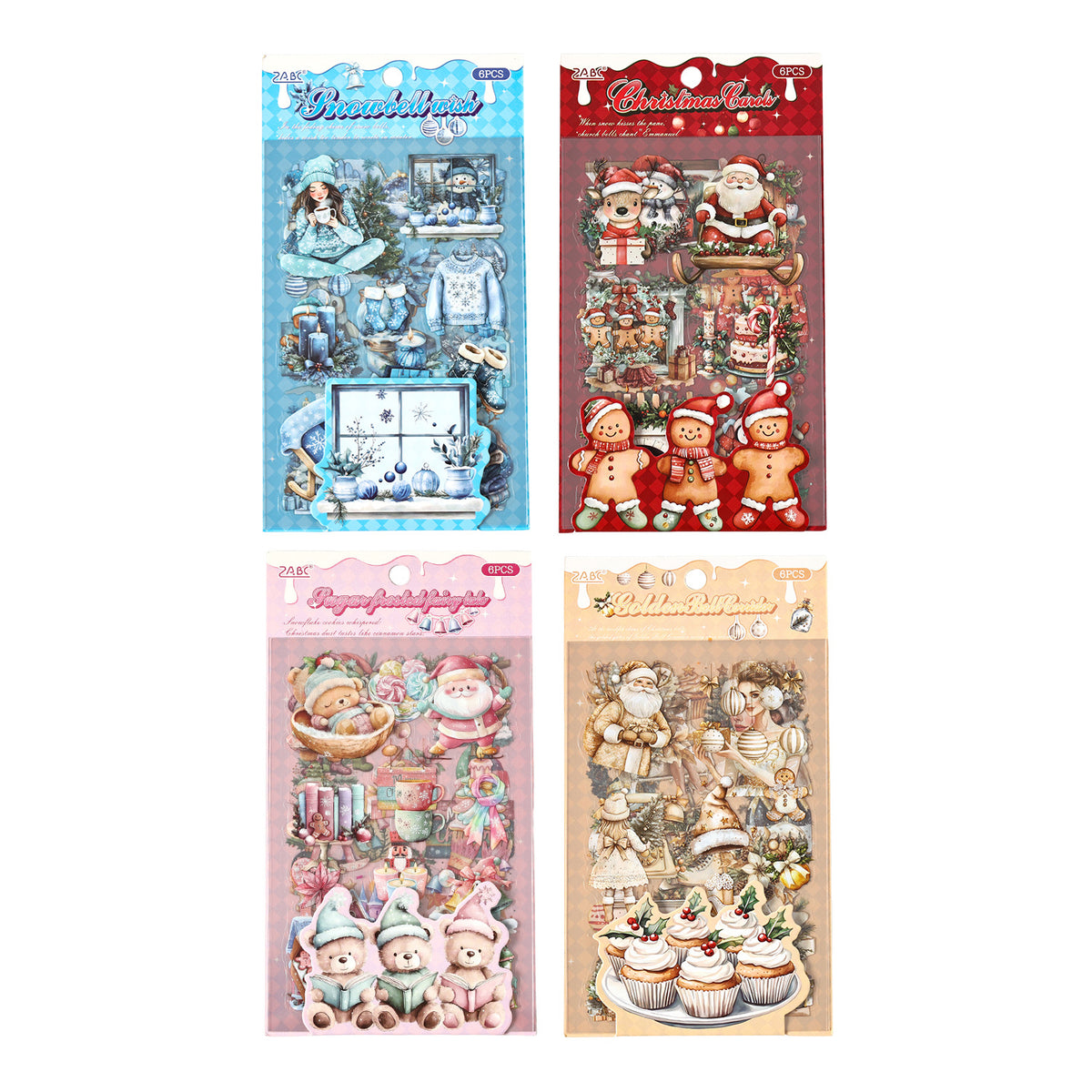 All four Christmas sticker packs on white background