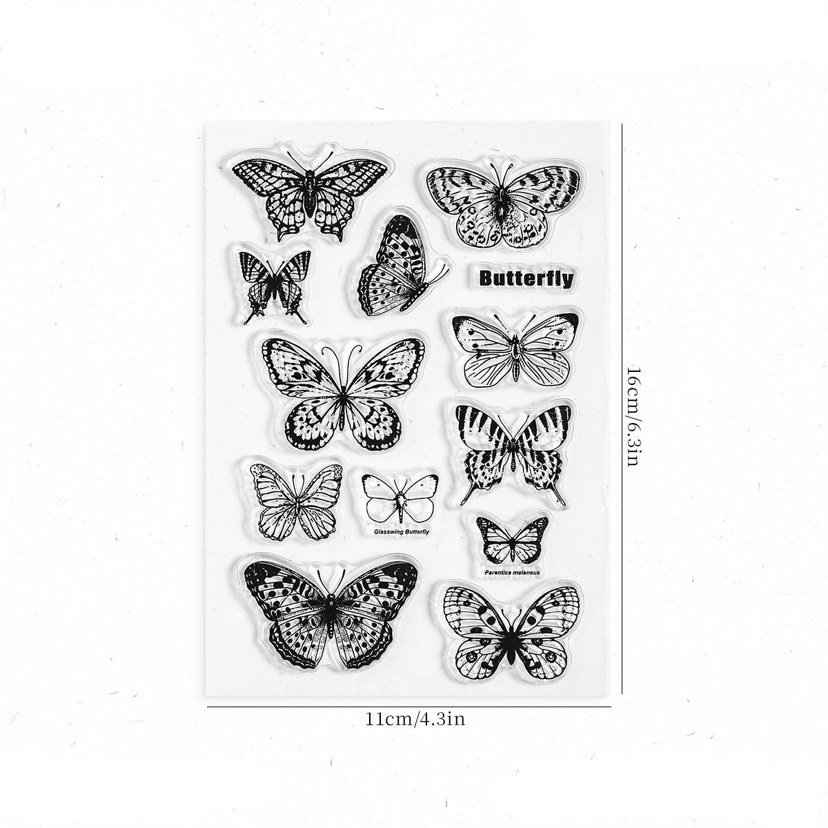 Butterfly clear stamp sheet – vintage butterfly illustrations on transparent silicone