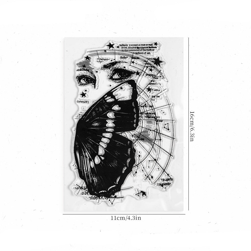 Butterfly maiden clear stamp sheet – vintage lady silhouette with butterfly motifs