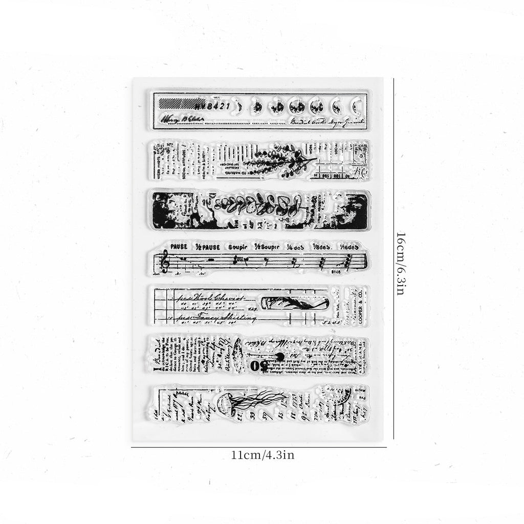 Flowing vines clear stamp sheet – vine and text border designs on transparent silicone