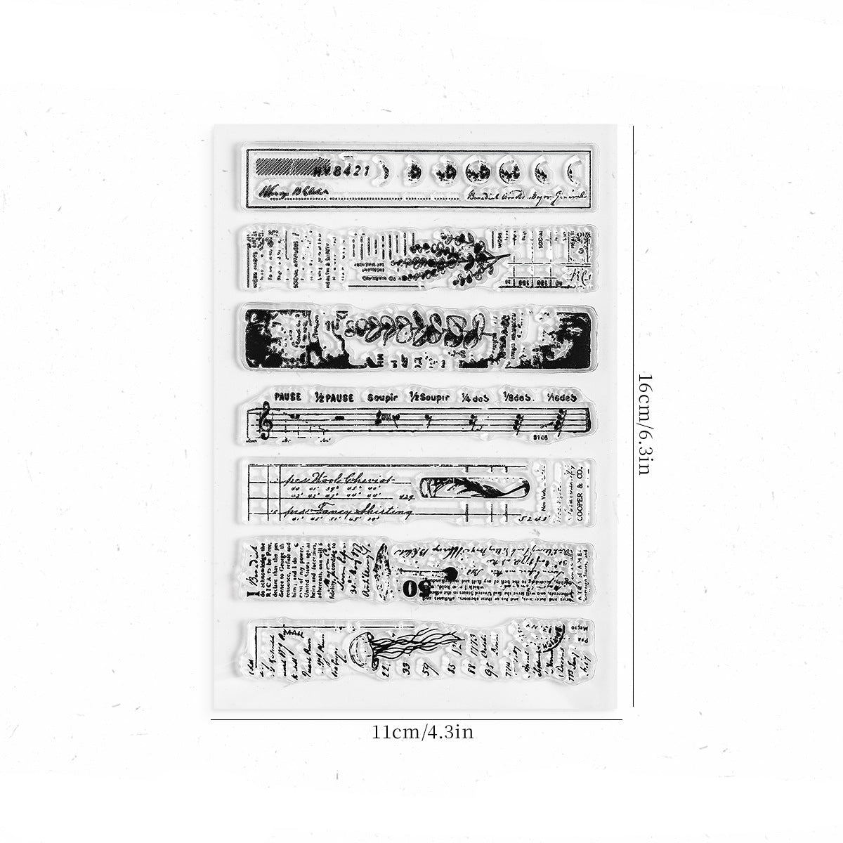 Flowing vines clear stamp sheet – vine and text border designs on transparent silicone