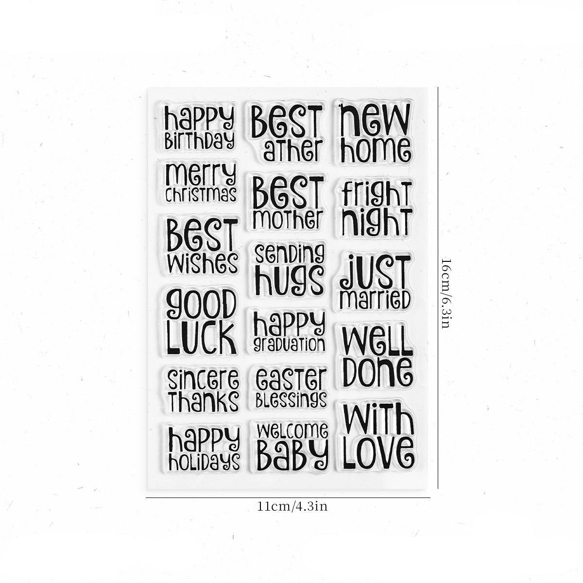 Handwritten script clear stamp sheet – word and phrase designs in vintage lettering