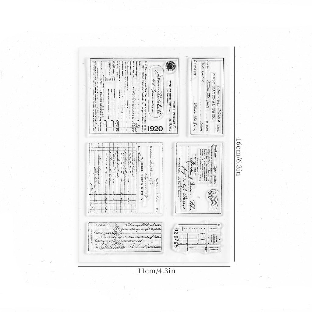 Ledger numbers clear stamp sheet – vintage table and digit designs on transparent silicone