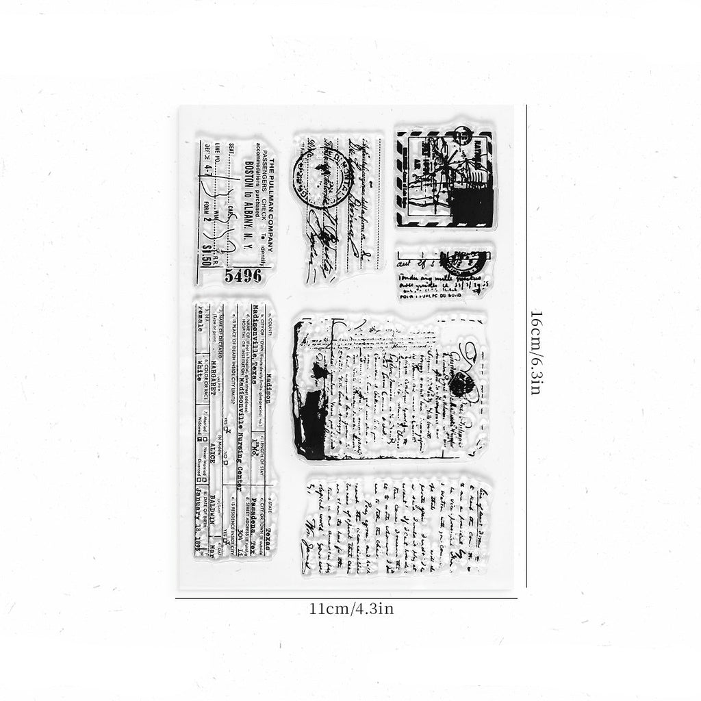Vintage English text clear stamp sheet – antique paragraph designs for journal backgrounds