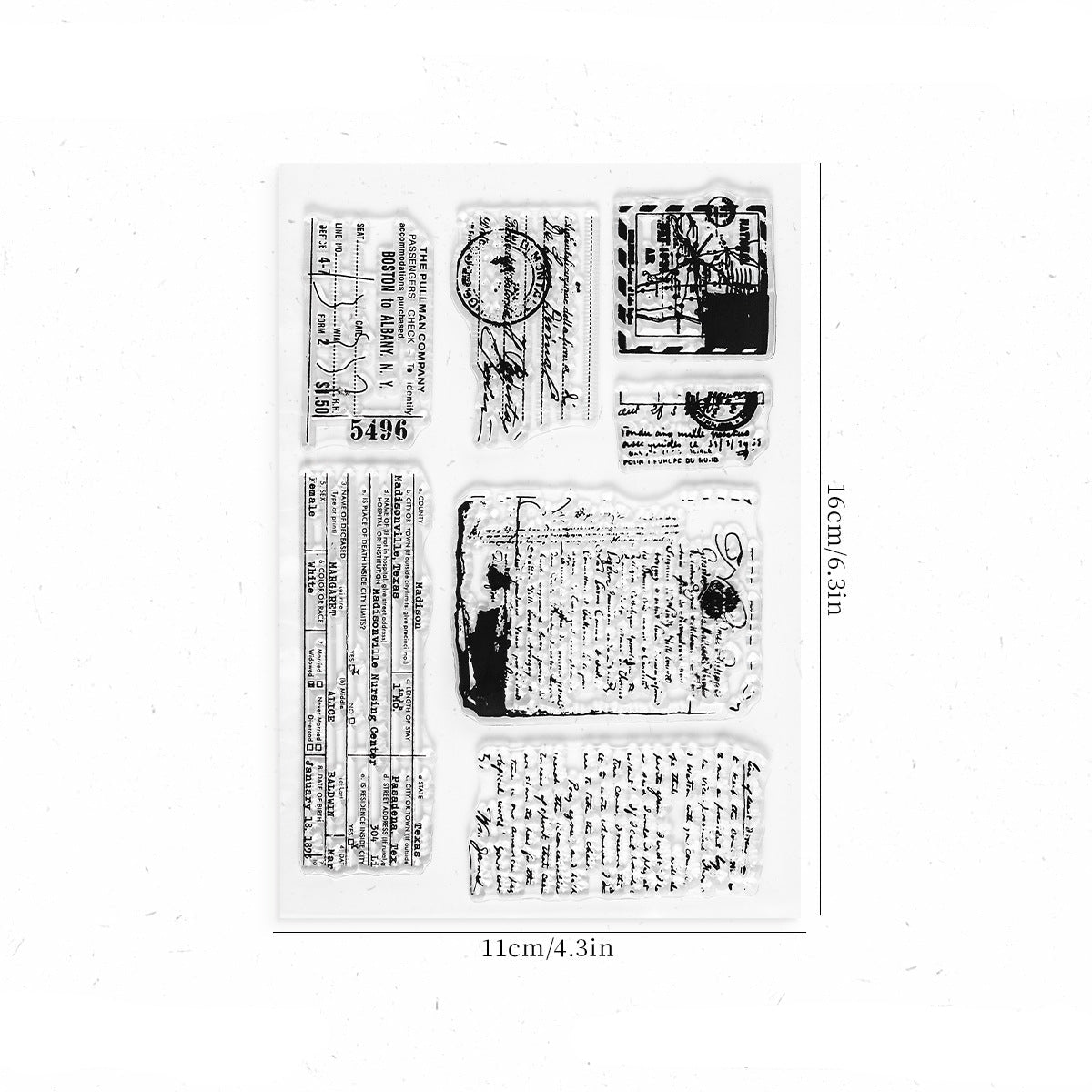 Vintage English text clear stamp sheet – antique paragraph designs for journal backgrounds