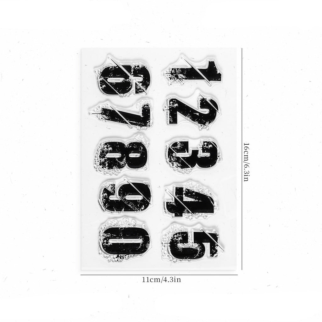 Vintage numbers clear stamp sheet – bold serif digits 0-9 for journaling dates