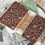 Cocoa brown fishnet texture specialty paper pack with vintage lace label detail