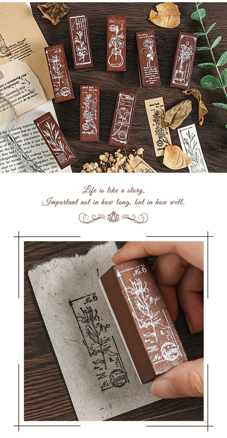 Yuezhen Cross-Border Exclusive Supply Floral Appreciation Wooden Journal Stamp Lotus Wood Rubber Plant Flower Journal Stamp
