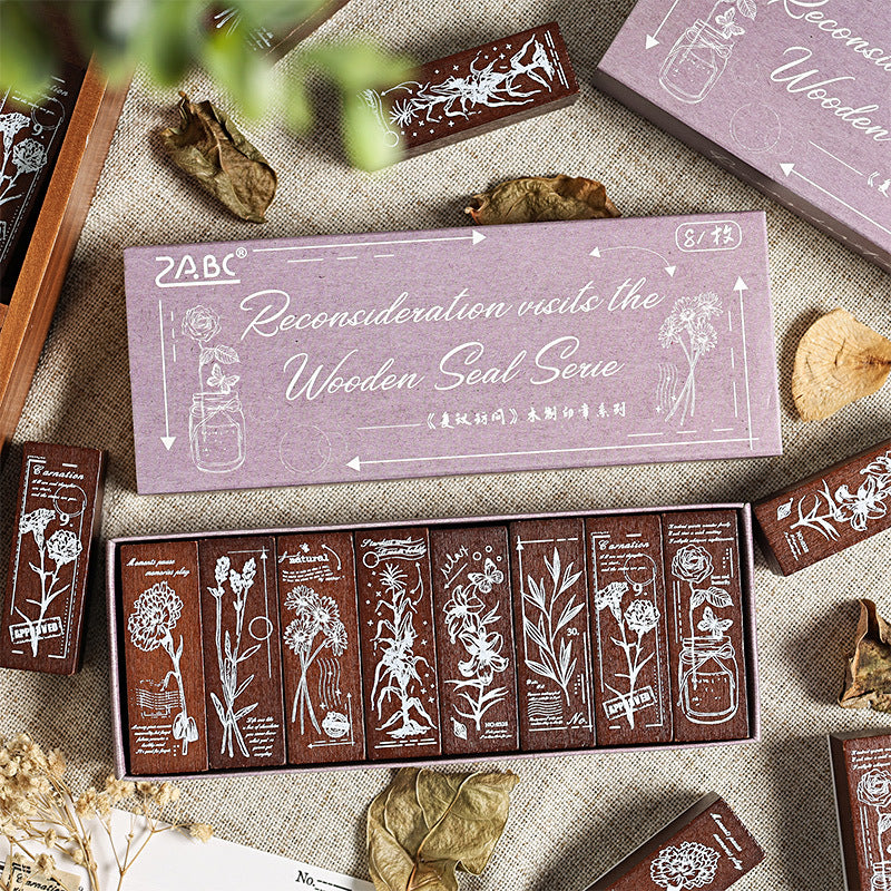 Yuezhen Cross-Border Exclusive Supply Floral Appreciation Wooden Journal Stamp Lotus Wood Rubber Plant Flower Journal Stamp