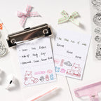 Cute dog clear silicone stamps inked planner pages showing cute impressions colorful accents