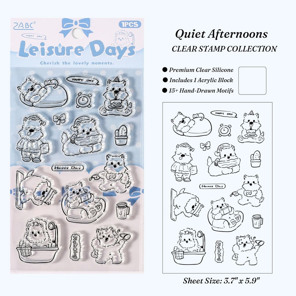Leisure days themed dog clear silicone stamps sleeping dogs baths cozy home scenes