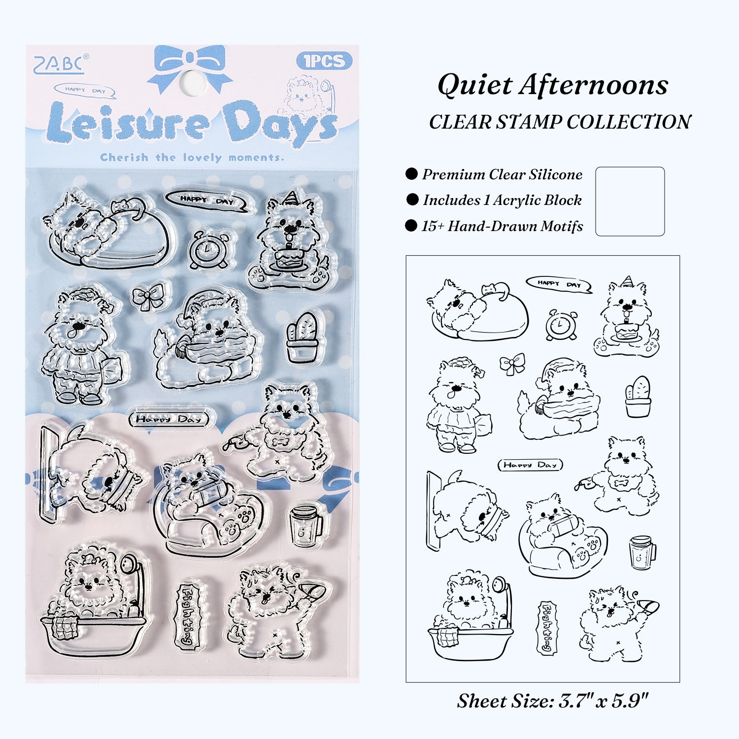 Leisure days themed dog clear silicone stamps sleeping dogs baths cozy home scenes