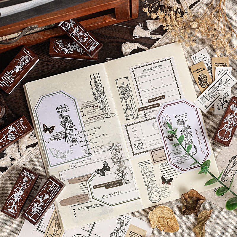 Yuezhen Cross-Border Exclusive Supply Floral Appreciation Wooden Journal Stamp Lotus Wood Rubber Plant Flower Journal Stamp