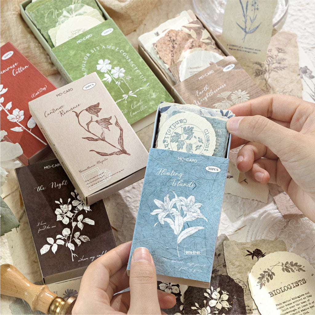 Embossed botanical matchbox paper sticker collection six color themes vintage journal supplies